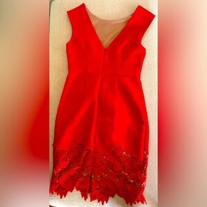 Red lace bottom mini dress. Size 6